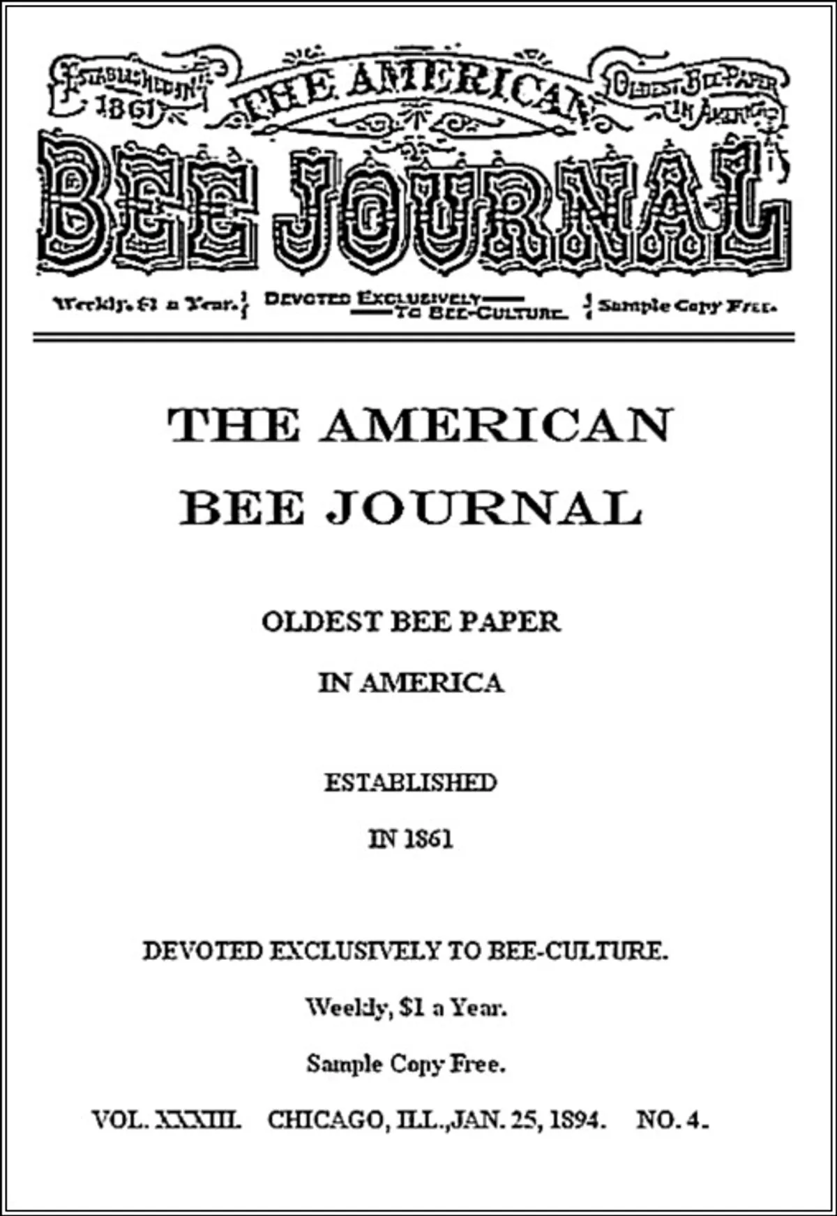 The American Bee Journal, Volume XXXIII, No. 4, January 25, 1894
